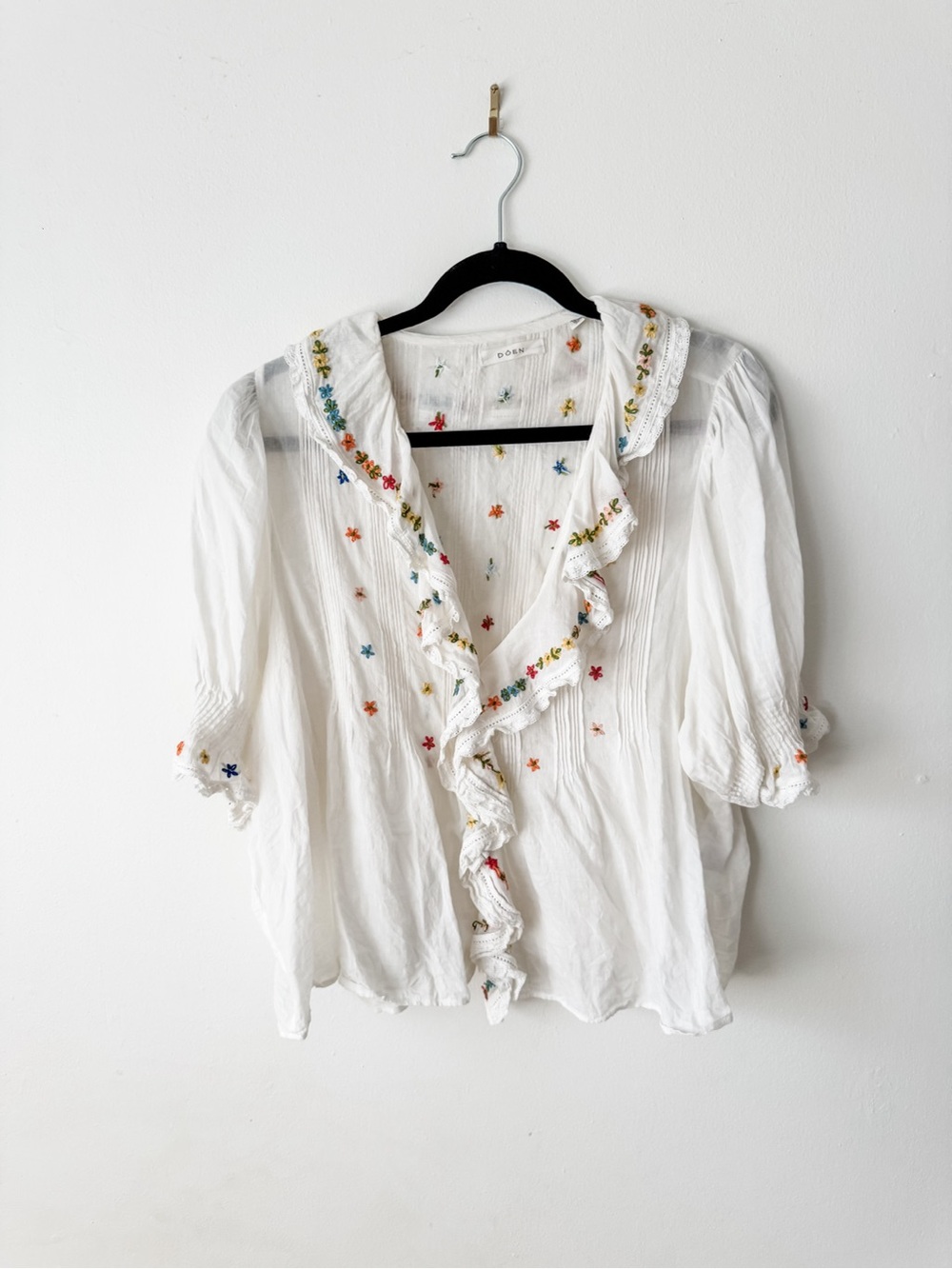 Dôen Hettie embroidered top in sea salt, XL
